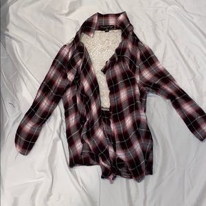 Plaid cardigan with white lace back